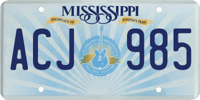 MS license plate ACJ985