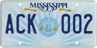 MS license plate ACK002