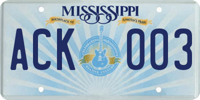 MS license plate ACK003