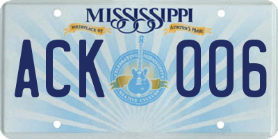 MS license plate ACK006