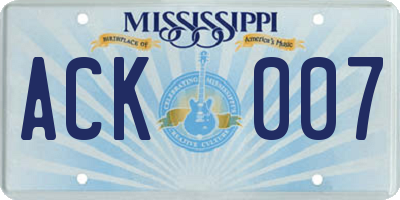 MS license plate ACK007