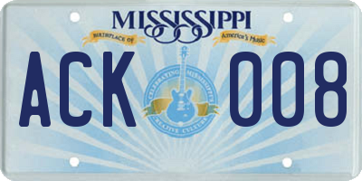 MS license plate ACK008