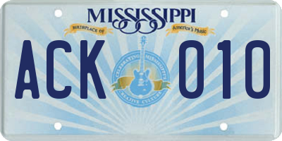 MS license plate ACK010