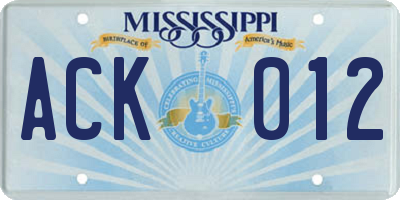 MS license plate ACK012