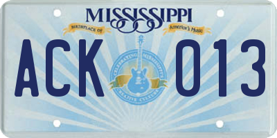 MS license plate ACK013