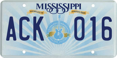 MS license plate ACK016