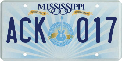 MS license plate ACK017