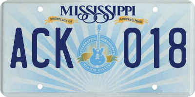 MS license plate ACK018