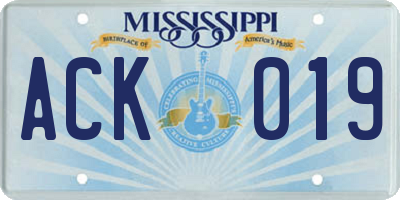 MS license plate ACK019
