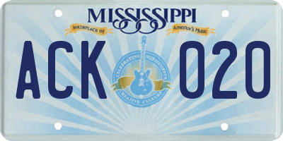MS license plate ACK020