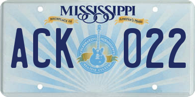 MS license plate ACK022