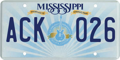 MS license plate ACK026