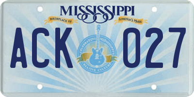 MS license plate ACK027