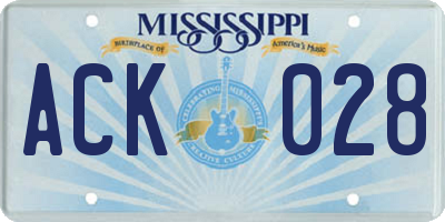 MS license plate ACK028