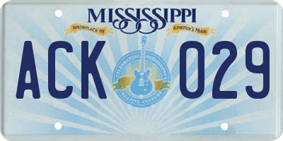 MS license plate ACK029