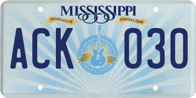 MS license plate ACK030
