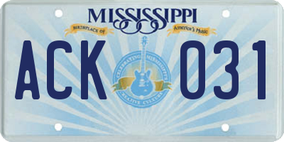 MS license plate ACK031