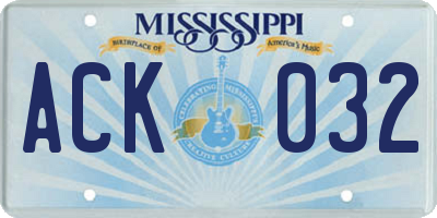 MS license plate ACK032