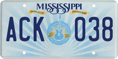 MS license plate ACK038