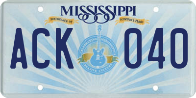 MS license plate ACK040