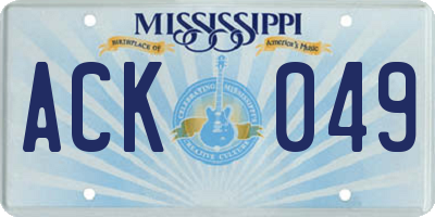 MS license plate ACK049