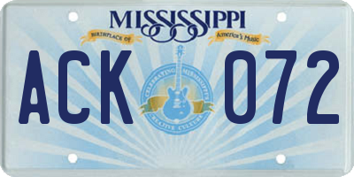 MS license plate ACK072