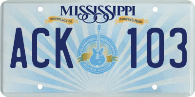MS license plate ACK103
