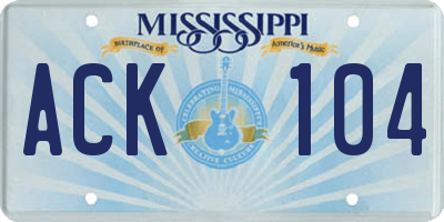 MS license plate ACK104