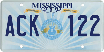 MS license plate ACK122
