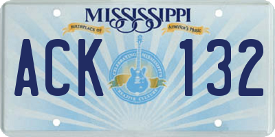 MS license plate ACK132