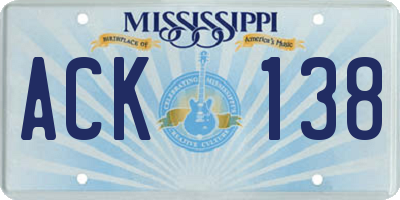 MS license plate ACK138