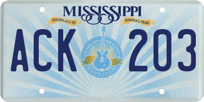 MS license plate ACK203