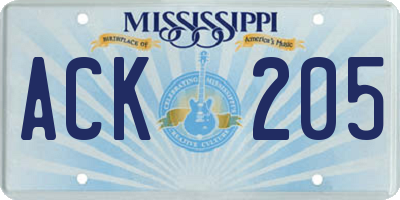 MS license plate ACK205