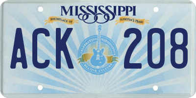 MS license plate ACK208