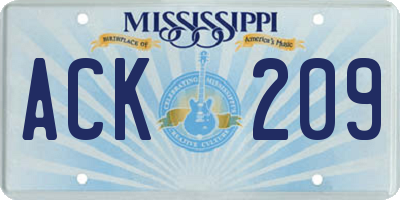 MS license plate ACK209