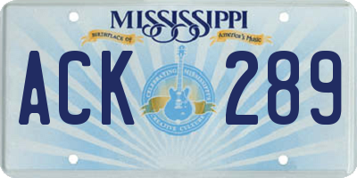 MS license plate ACK289