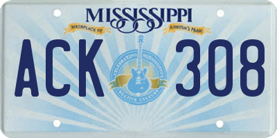 MS license plate ACK308
