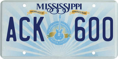 MS license plate ACK600