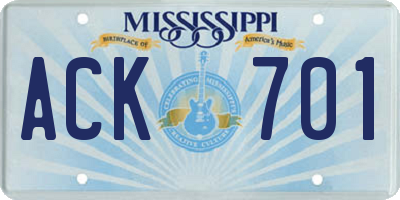 MS license plate ACK701