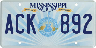 MS license plate ACK892