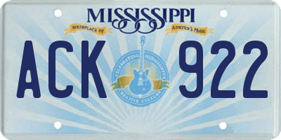MS license plate ACK922