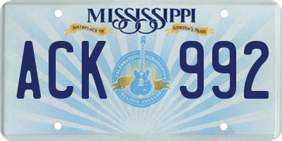 MS license plate ACK992