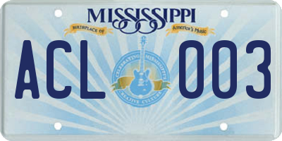 MS license plate ACL003