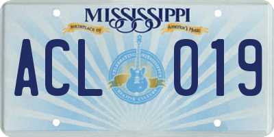 MS license plate ACL019