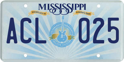 MS license plate ACL025