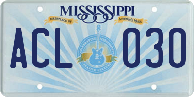 MS license plate ACL030
