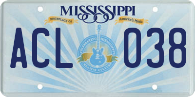 MS license plate ACL038