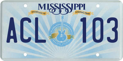 MS license plate ACL103