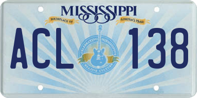 MS license plate ACL138