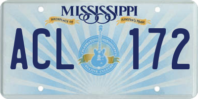 MS license plate ACL172